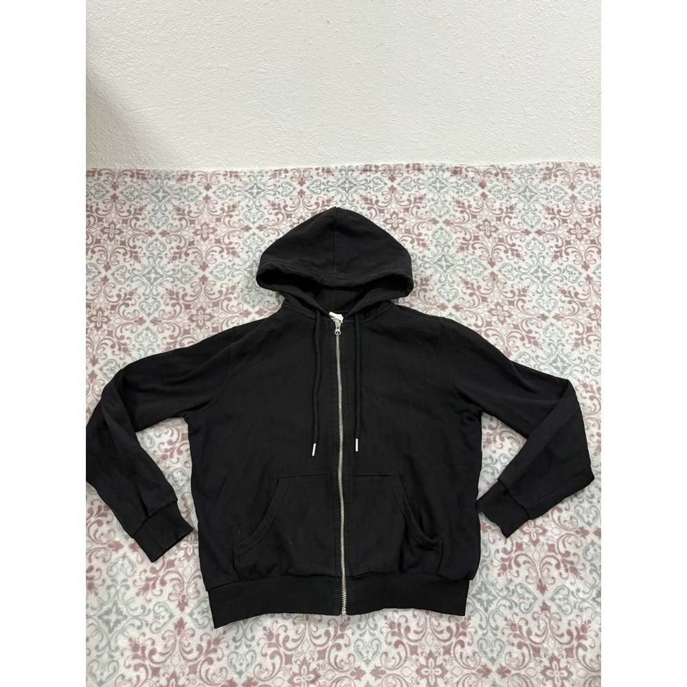 HM Basics Mens Black Full Zip Hoodie Sweatshirt Size M Drawstring Pocket